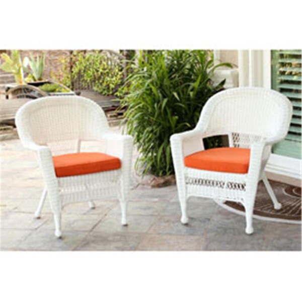 Jeco W00206-4-C-FS016-CS White Wicker Chair with Orange Cushion - Set of 4 W00206_4-C-FS016-CS - main